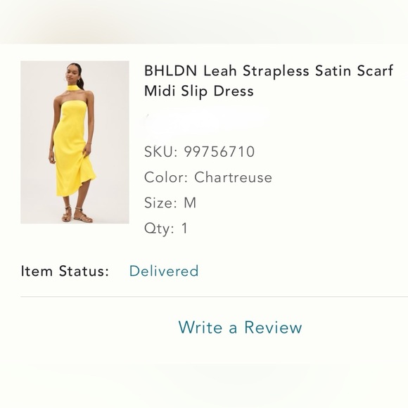 BHLDN Leah Yellow Strapless Dress Satin Scarf - Picture 4 of 4